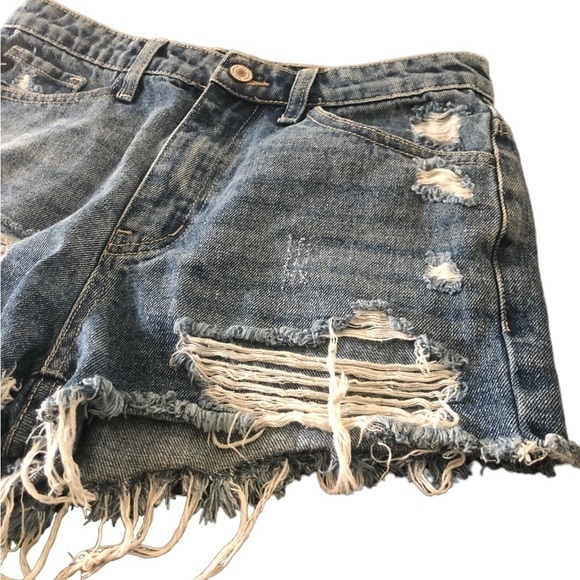 KANCAN High Rise Destroyed Distressed Fringe Shorts Sz. 25/3 Cut Offs Fringe Hem - Picture 2 of 5
